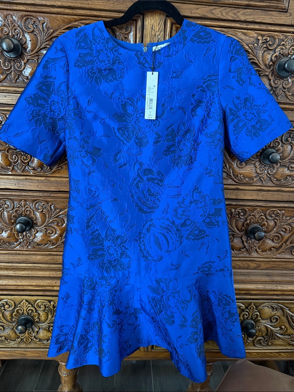 Alice + Olivia Royal Blue Floral Jacquard Mini Dress